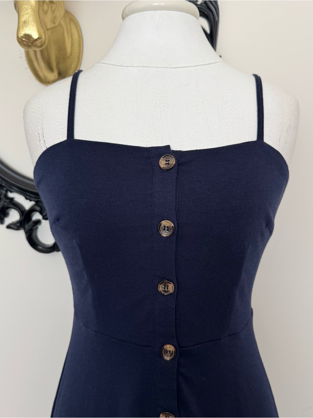Berydress Classic Navy Button-Front Spaghetti Strap Dress - Picture 4 of 8
